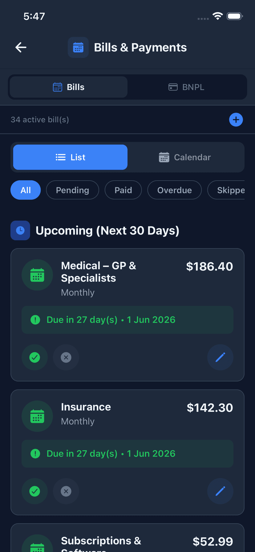 Wealthra iOS app — BNPL Tracking