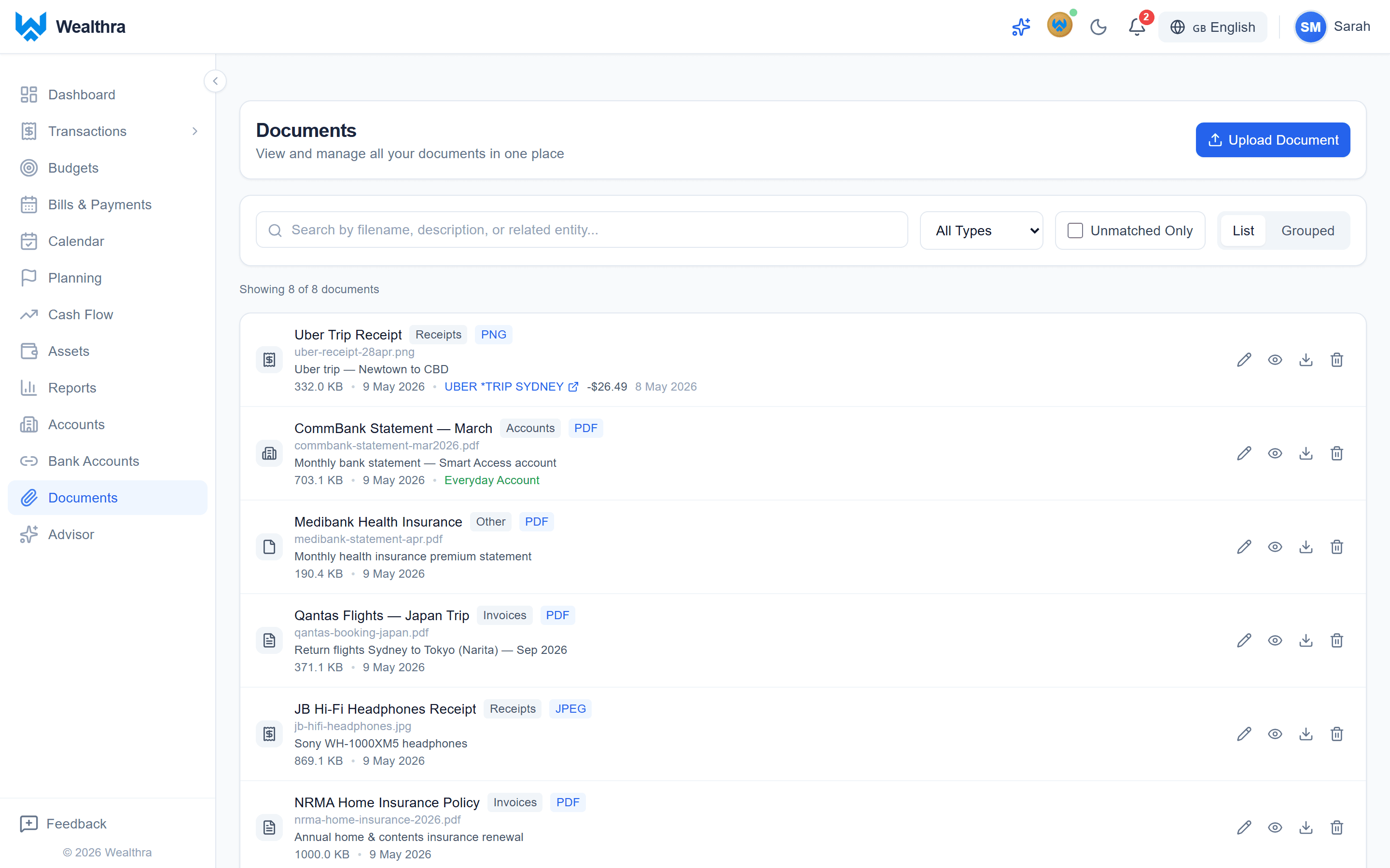 Wealthra Documents — app screenshot
