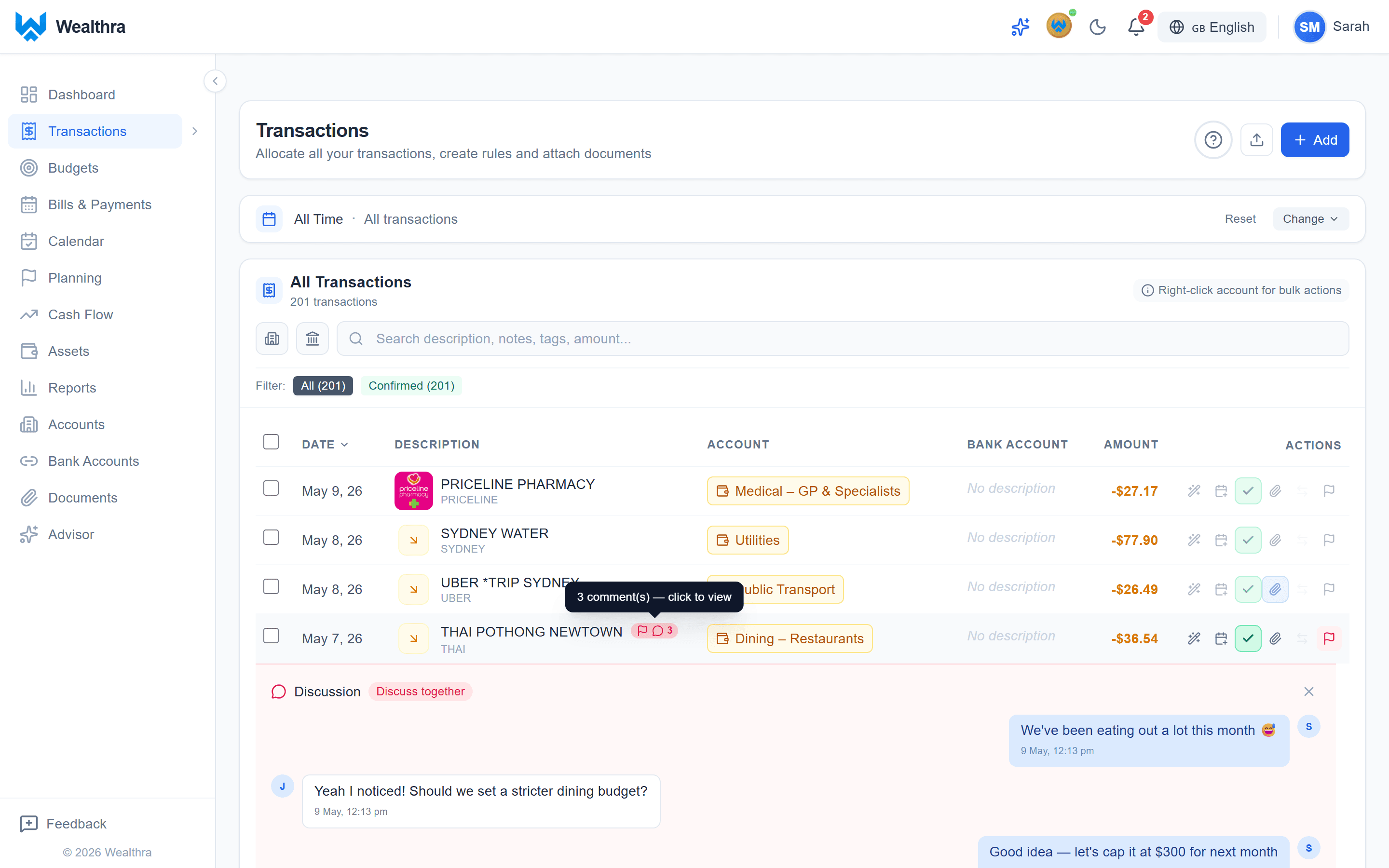 Wealthra Automated Expense Coding — app screenshot